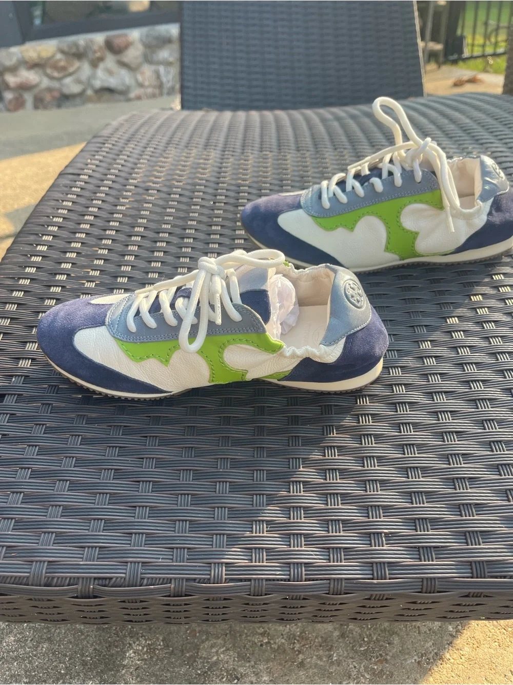 Tory Burch Navy, White & Lime Green Lace-Up Sneakers